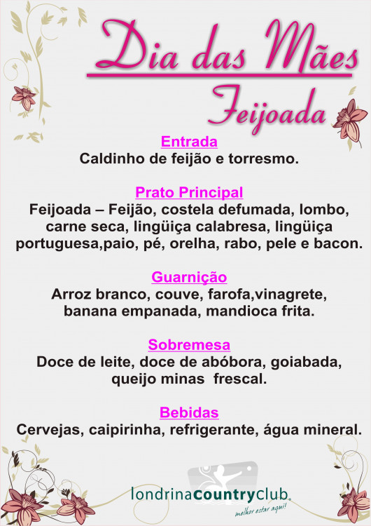 Cardápio Dia das Mães